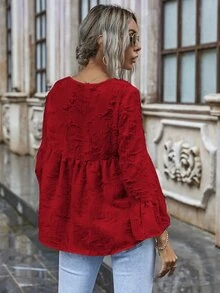 Camisa ajustada irregular mullida unicolor - Burdeos - Ver 2