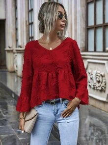 Camisa ajustada irregular mullida unicolor - Burdeos - Ver 3