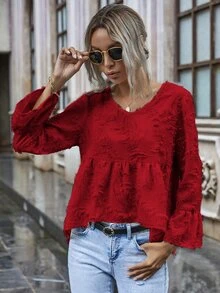 Camisa ajustada irregular mullida unicolor - Burdeos - Ver 4