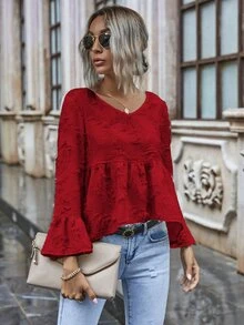 Camisa ajustada irregular mullida unicolor - Burdeos - Ver 5