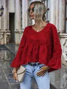 Camisa ajustada irregular mullida unicolor - Burdeos - Ver 6