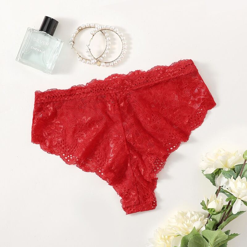 

Lace Scallop Lace Up Panty, Red