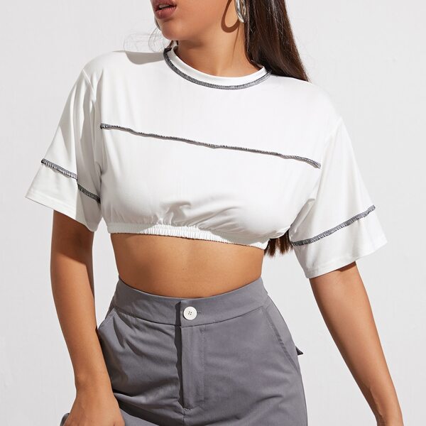 

Contrast Binding Cropped Tee, White