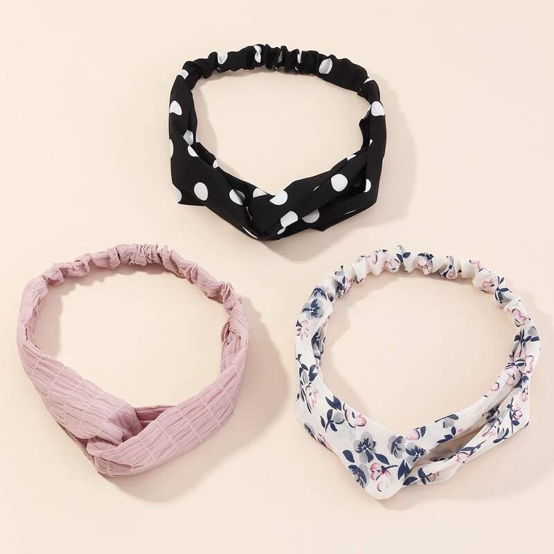 

3pcs Floral & Polka Dot Headband, Multicolor