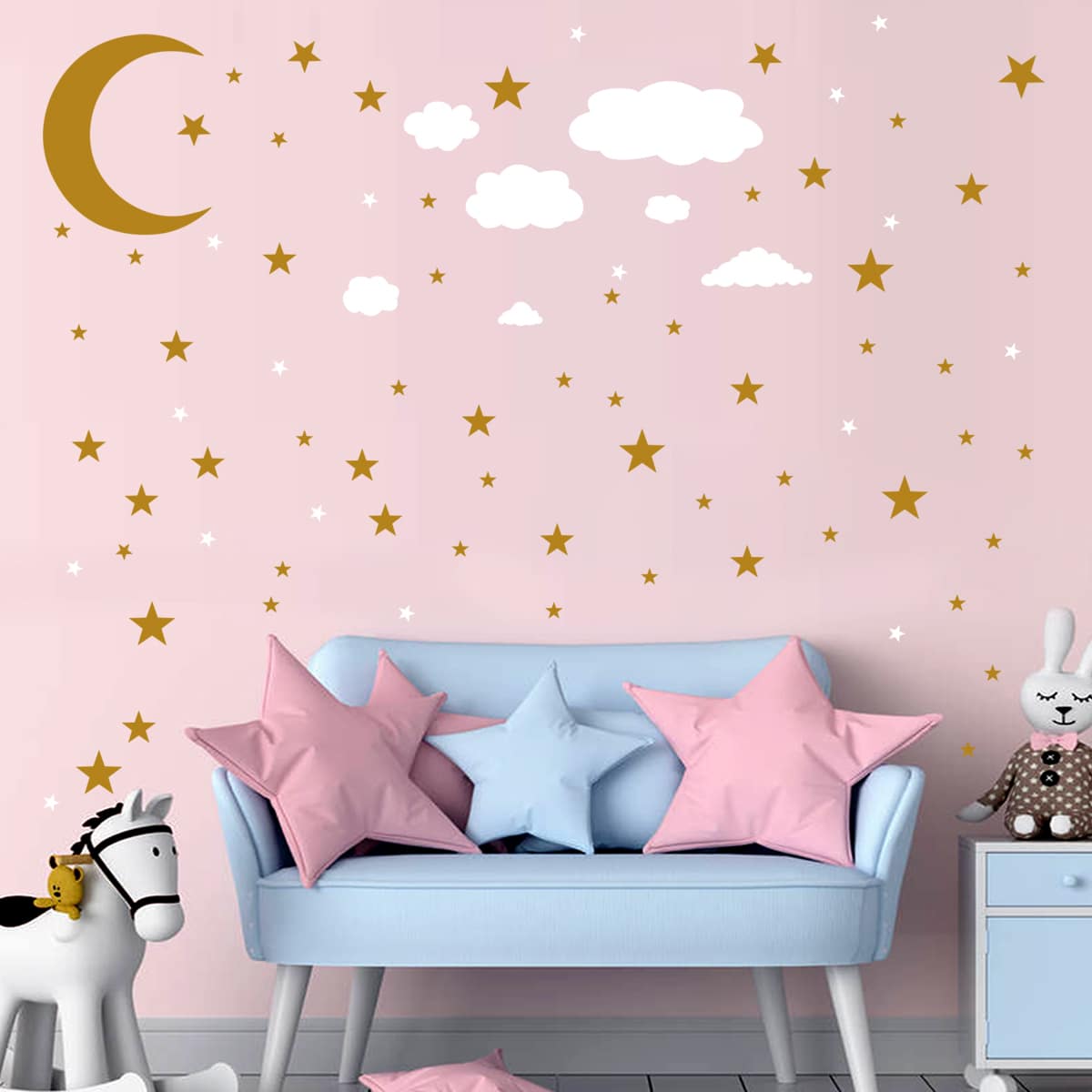 

Kids Moon & Star Print Wall Sticker, Multicolor