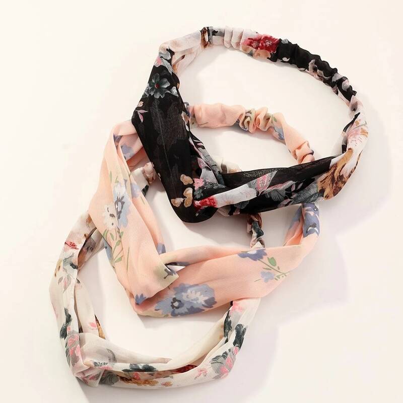 

3pcs Floral Twist Headband, Multicolor