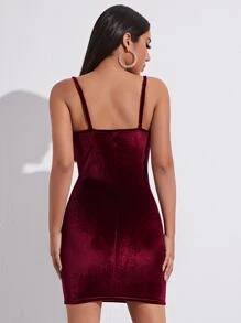 SHEIN BAE 垂褶領天鵝絨洋裝 - 紫紅色 - 查看 2