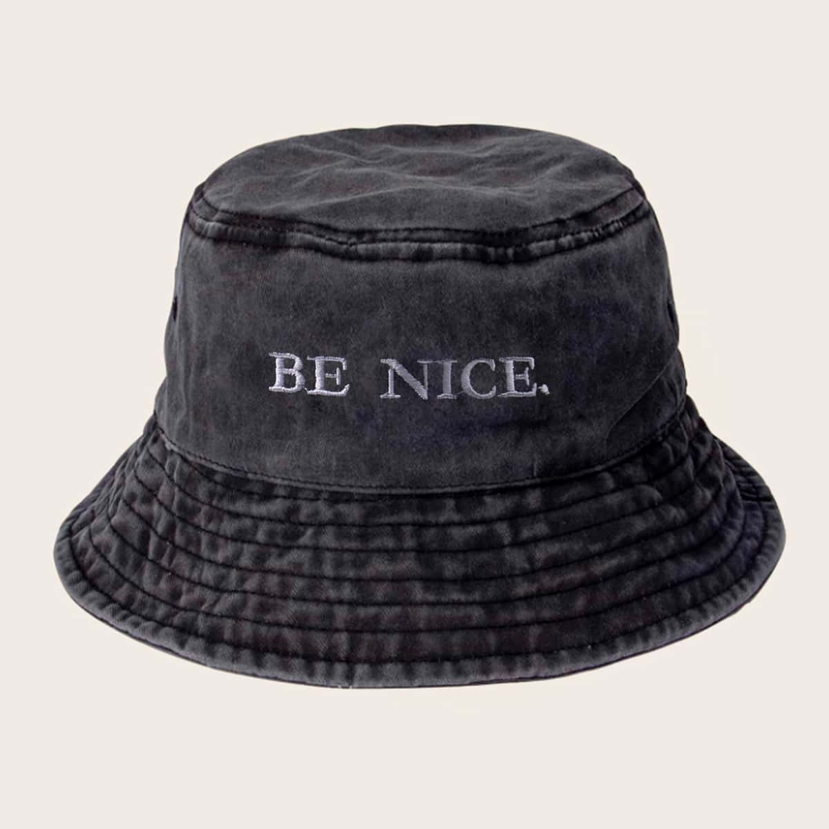 

Guys Letter Embroidery Bucket Hat, Black