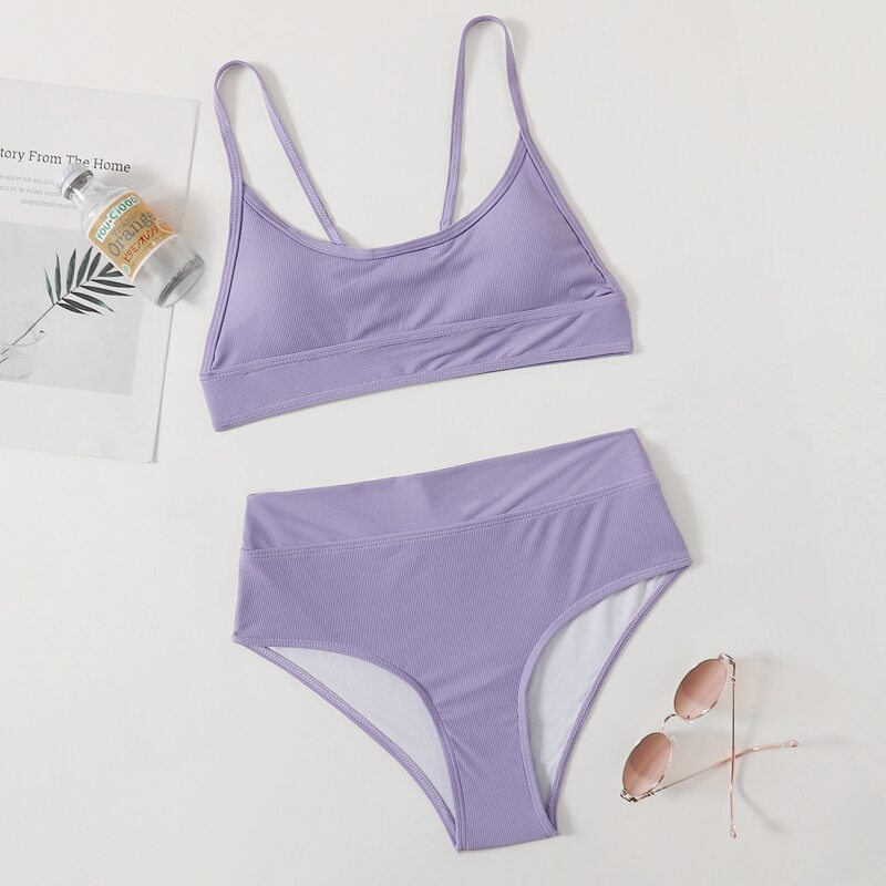 

Solid High Waist Bikini Swimsuit, Lilac purple