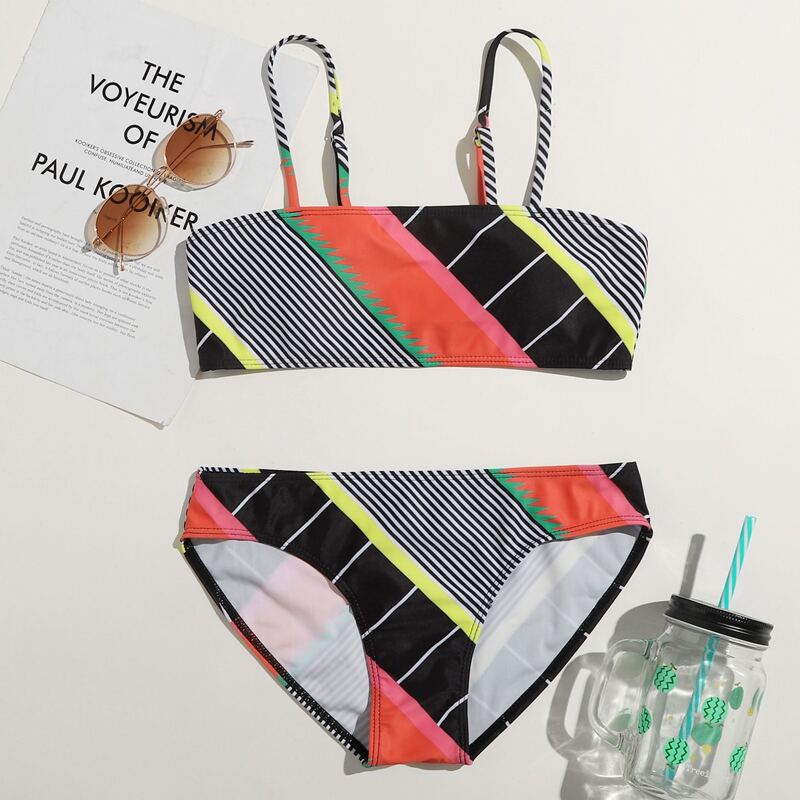 

Colorblock Striped Bikini Swimsuit, Multicolor