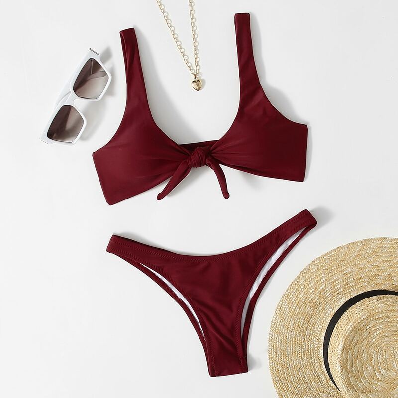 

Solid Knot Bikini Swimsuit, Burgundy