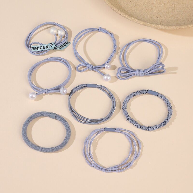 

8pcs Faux Pearl Hair Tie, Blue