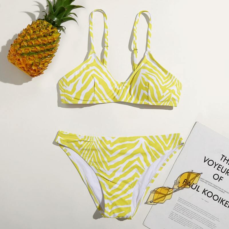 

Zebra Striped Bikini Swimsuit, Yellow