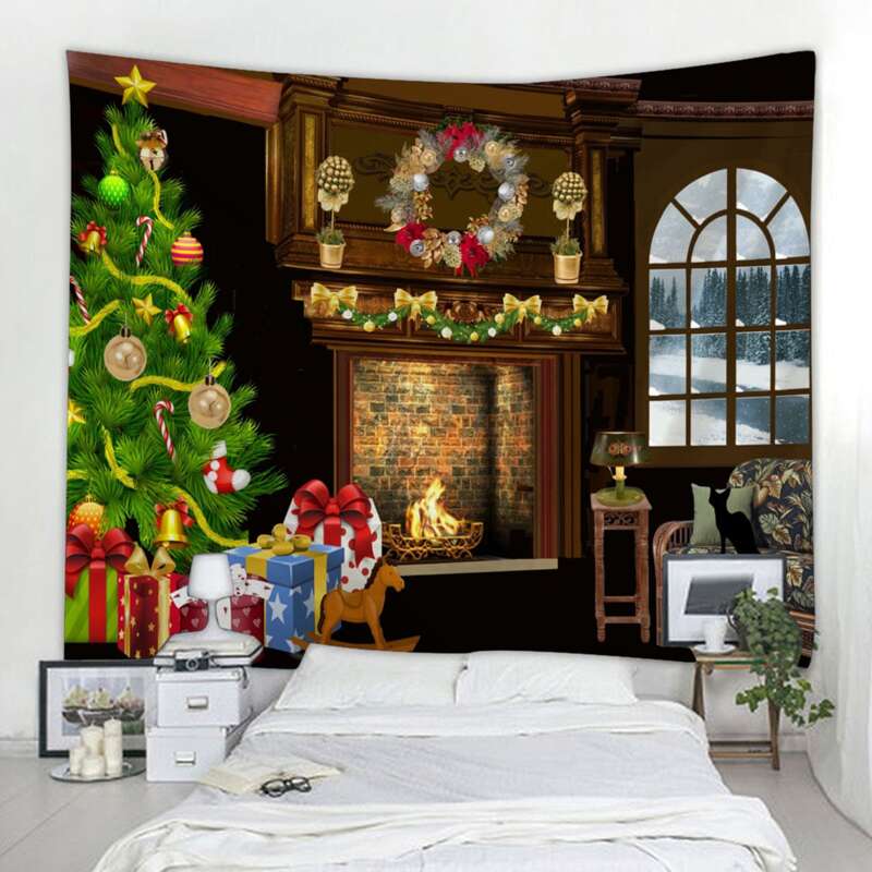 

Christmas Fireplace Print Tapestry, Multicolor