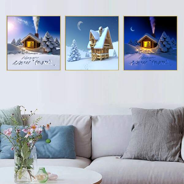 

3pcs Christmas Pattern Wall Painting Without Frame, Multicolor
