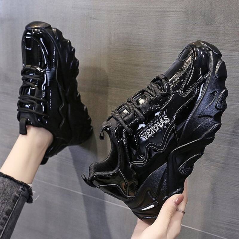

Lace-up Front Chunky Sneakers, Black