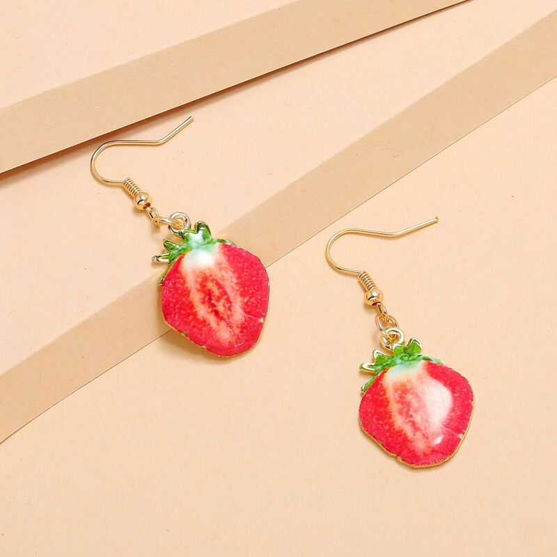 

Strawberry Decor Drop Earrings, Red