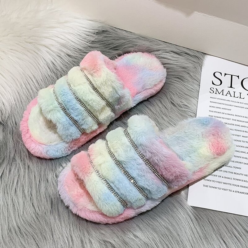 

Rhinestone Decor Tie Dye Fluffy Slippers, Multicolor