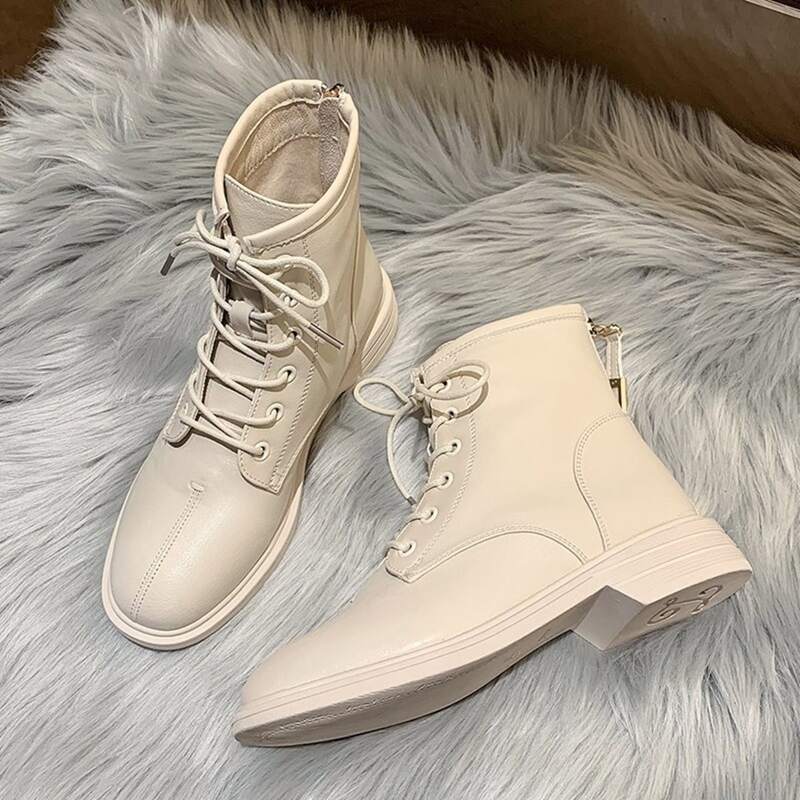 

Zip Back Lace-up Front Combat Boots, Beige