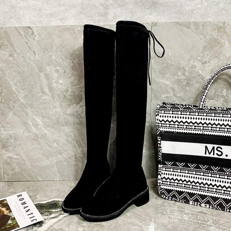 

Tie Back Chunky Heeled Boots, Black