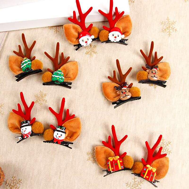 

1pair Christmas Random Antlers Hair Clip, Multicolor