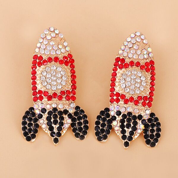 

Rhinestone Decor Rocket Design Stud Earrings, Multicolor