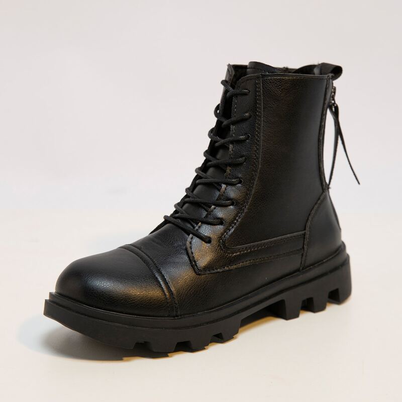 

Zip Back Lace-up Front Combat Boots, Black