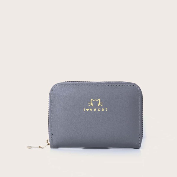 

Cartoon Graphic Zip Around Purse, Grey