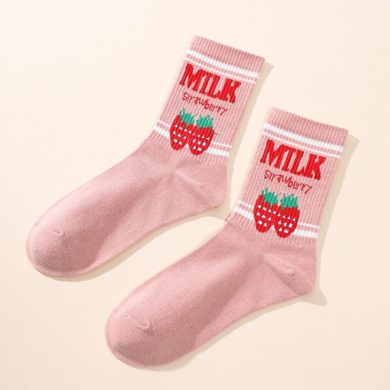 

Strawberry Crew Socks, Dusty pink