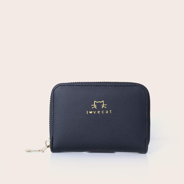 

Cartoon Graphic Zip Around Purse, Black