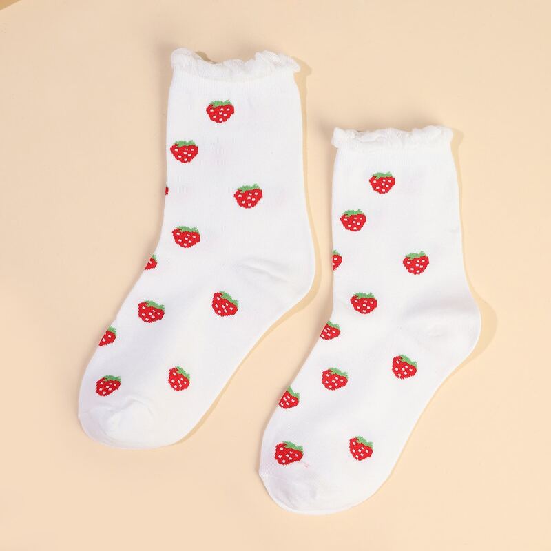 

Strawberry Lettuce Trim Crew Socks, White