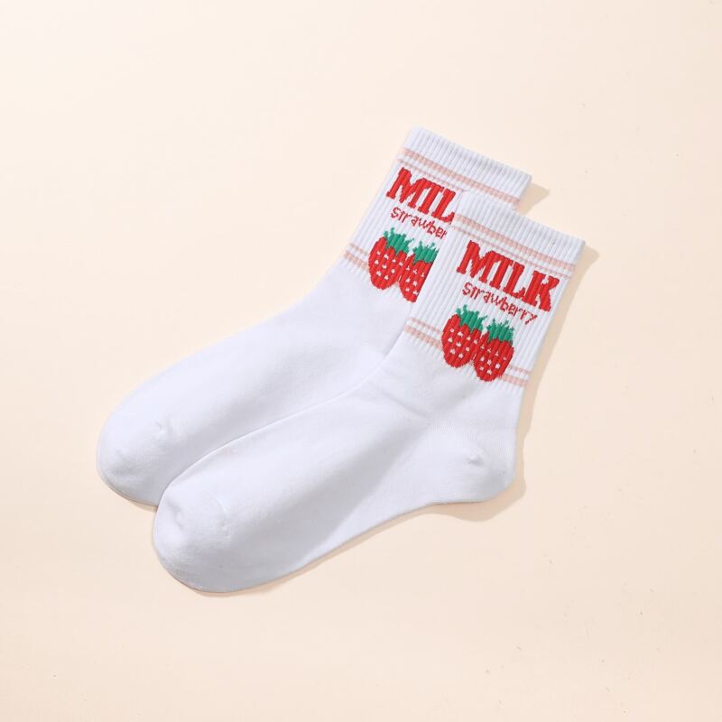 

Strawberry Crew Socks, White
