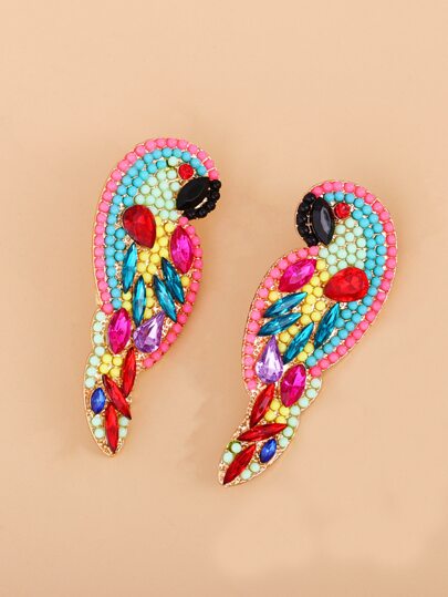 juran 1 par de aretes con forma de loro con piedras rhinestone, con temática de animales para fiestas y vacaciones, regalo para mujeres