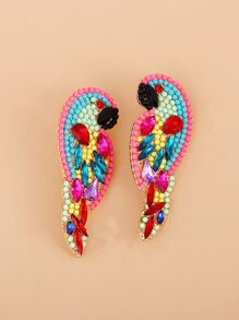 1 par de aretes con forma de loro con piedras rhinestone, con temática de animales para fiestas y vacaciones, regalo para mujeres - Multicolor - Ver 2