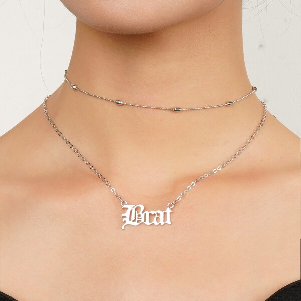 

2pcs Letter Pendant Necklace, Silver