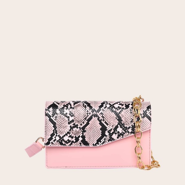 

Snakeskin Flap Crossbody Bag, Pink