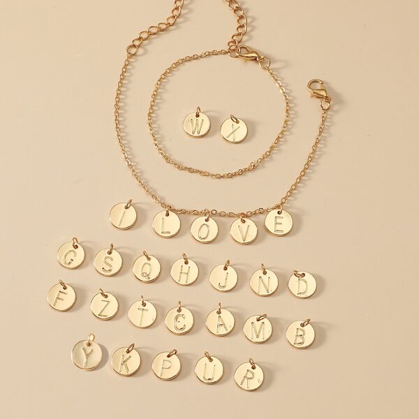 

2pcs Minimalist Bracelet With 26pcs Letter Disc, Gold