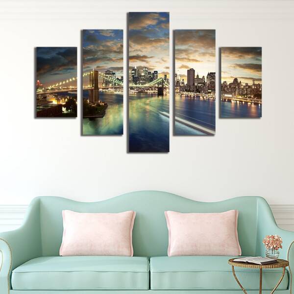 

5pcs City Pattern Wall Painting Without Frame, Multicolor