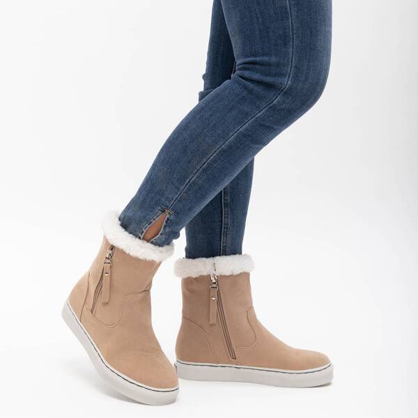 

Faux Fur Trim Ankle Boots, Apricot