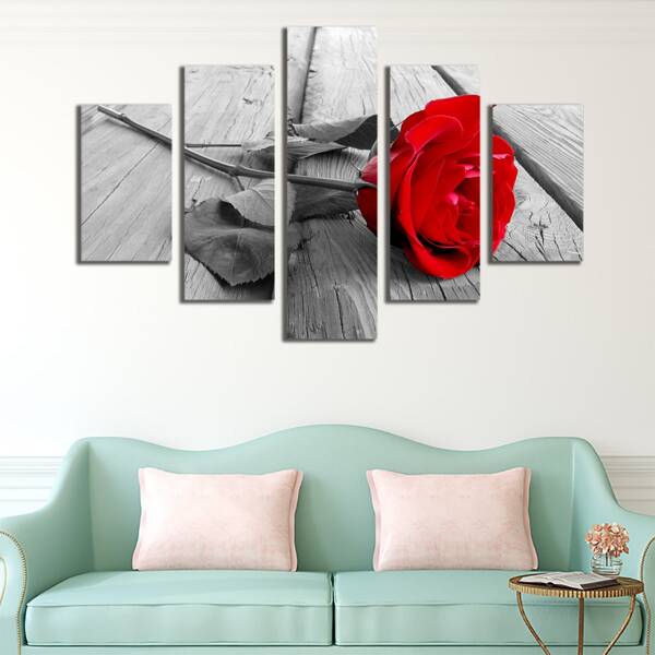 

5pcs Rose Print Wall Painting Without Frame, Multicolor