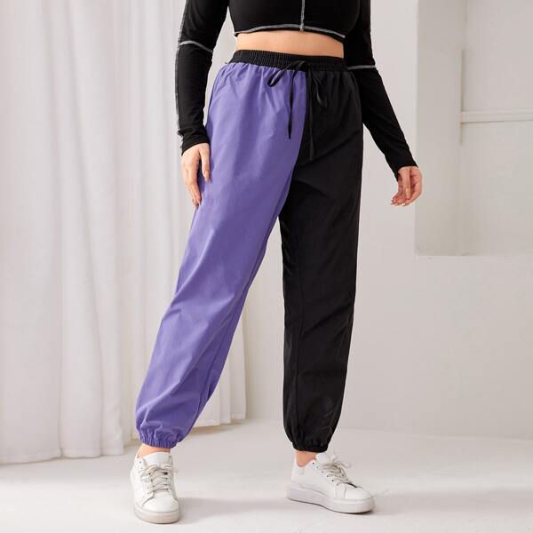 

Plus Tie Front Two Tone Jogger Pants, Multicolor