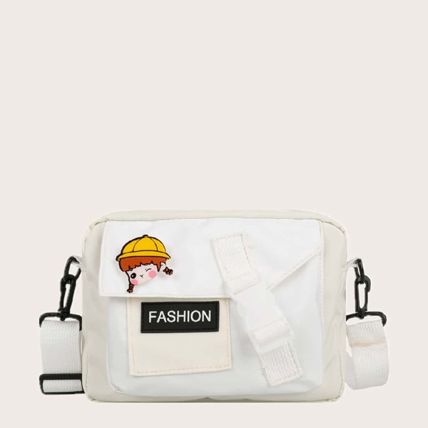 

Girls Cartoon Graphic Release Buckle Decor Crossbody Bag, White