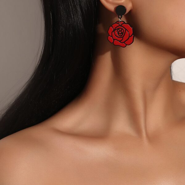 

Acrylic Rose Drop Earrings, Red