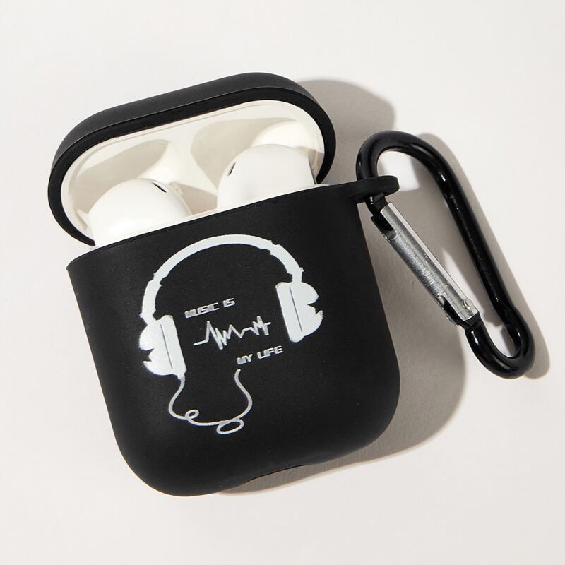 

Slogan Graphic AirPods Case, Black and white