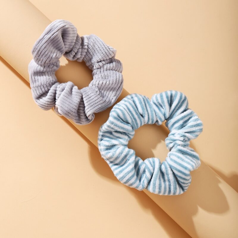 

2pcs Striped Textured Scrunchie, Multicolor