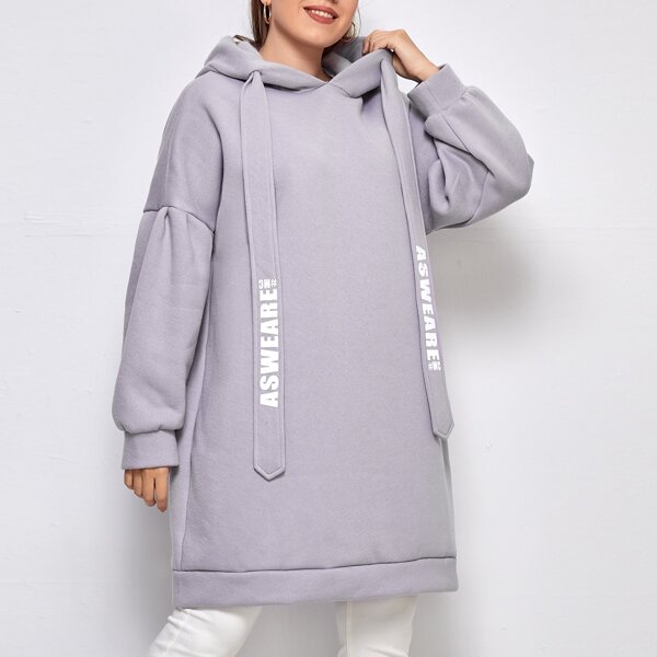 

Plus Letter Graphic Drop Shoulder Lined Sweatshirt, Lilac purple