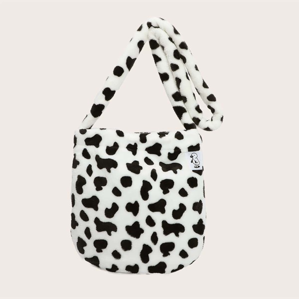 

Dalmatian Print Faux Fur Crossbody Bag, Black and white