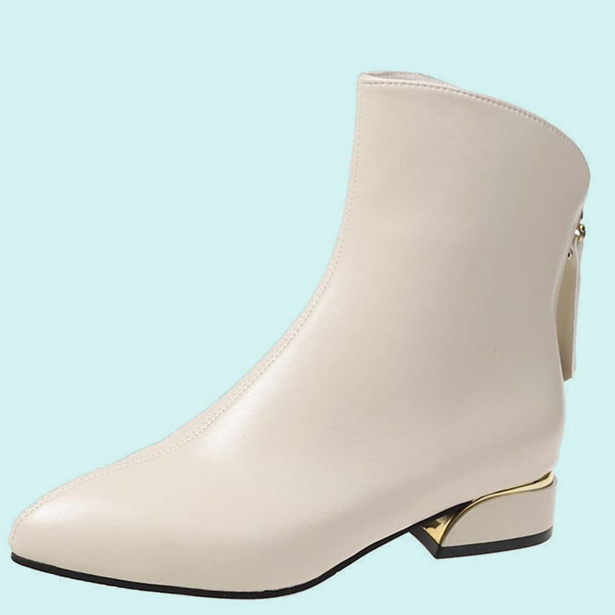 

Back Zip Point Toe Boots, Beige