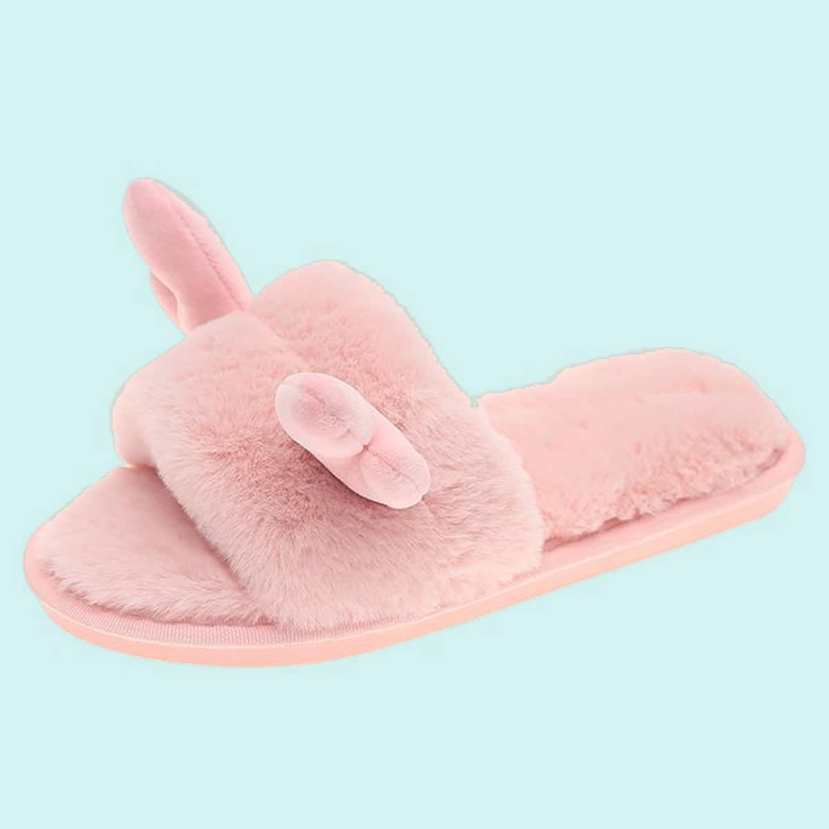 

Ear Decor Fluffy Slippers, Baby pink