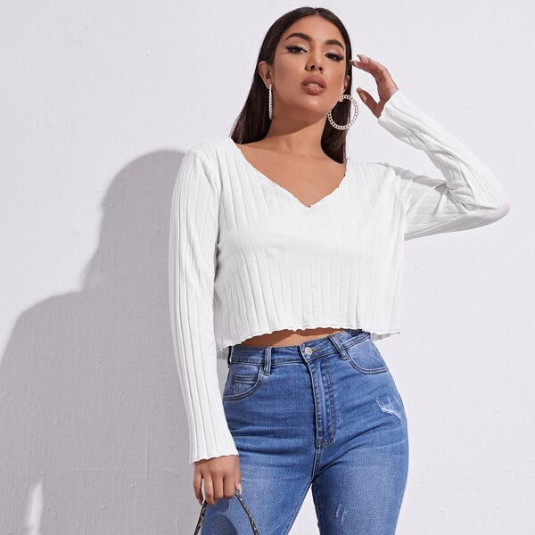 

Rib Knit Crop Tee, White